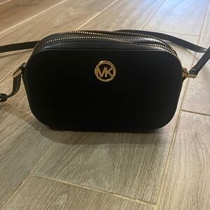 Michael Kors Black Crossbody Camera Bag with Gold MK Emblem